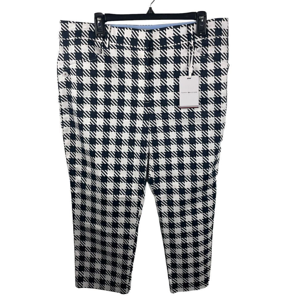 NWT Tommy Hilfiger Navy White Checkered Work Chino Pants Size 12 MSRP 89$